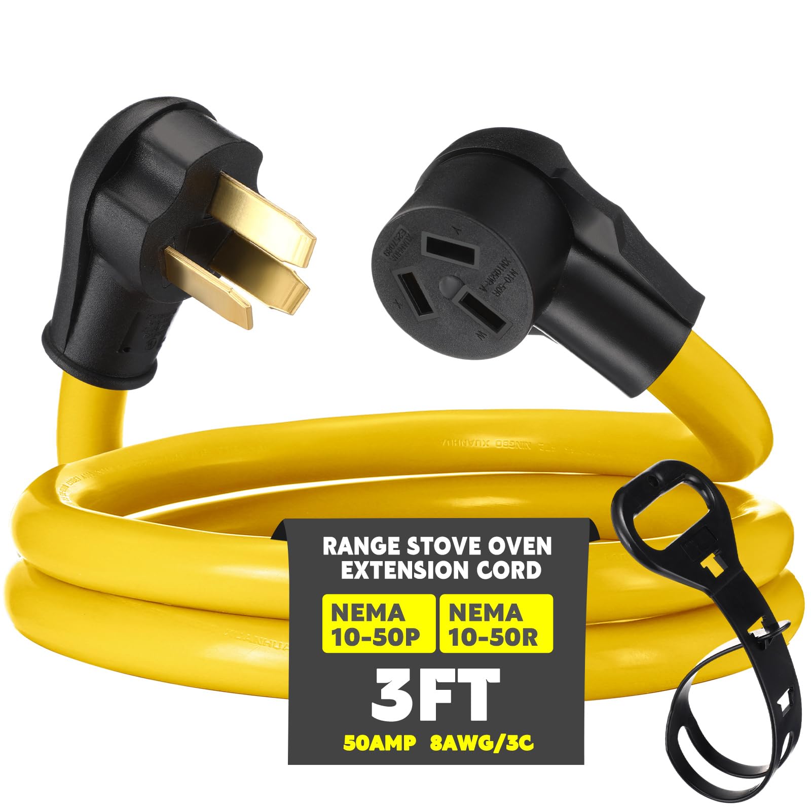 Relaxweex 3ft 10-50 50Amp Extension Cord Compatible with NEMA 10-50 Male Plug to 10-50 Female Receptacle, 50 A 3 Prong Electric Range Oven Stove