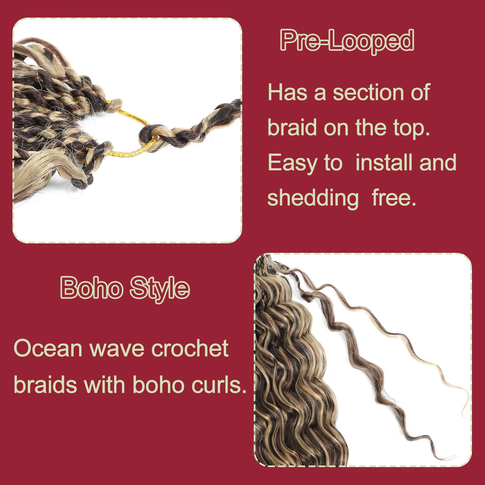MLETUILPS Pre Looped Ocean Wave Crochet Hair 8 Packs Boho Curly Crochet Hair Short Ocean Braids Pre Twisted Synthetic Deep Wavy Crochet Braids for Women (4H27# - Image 2