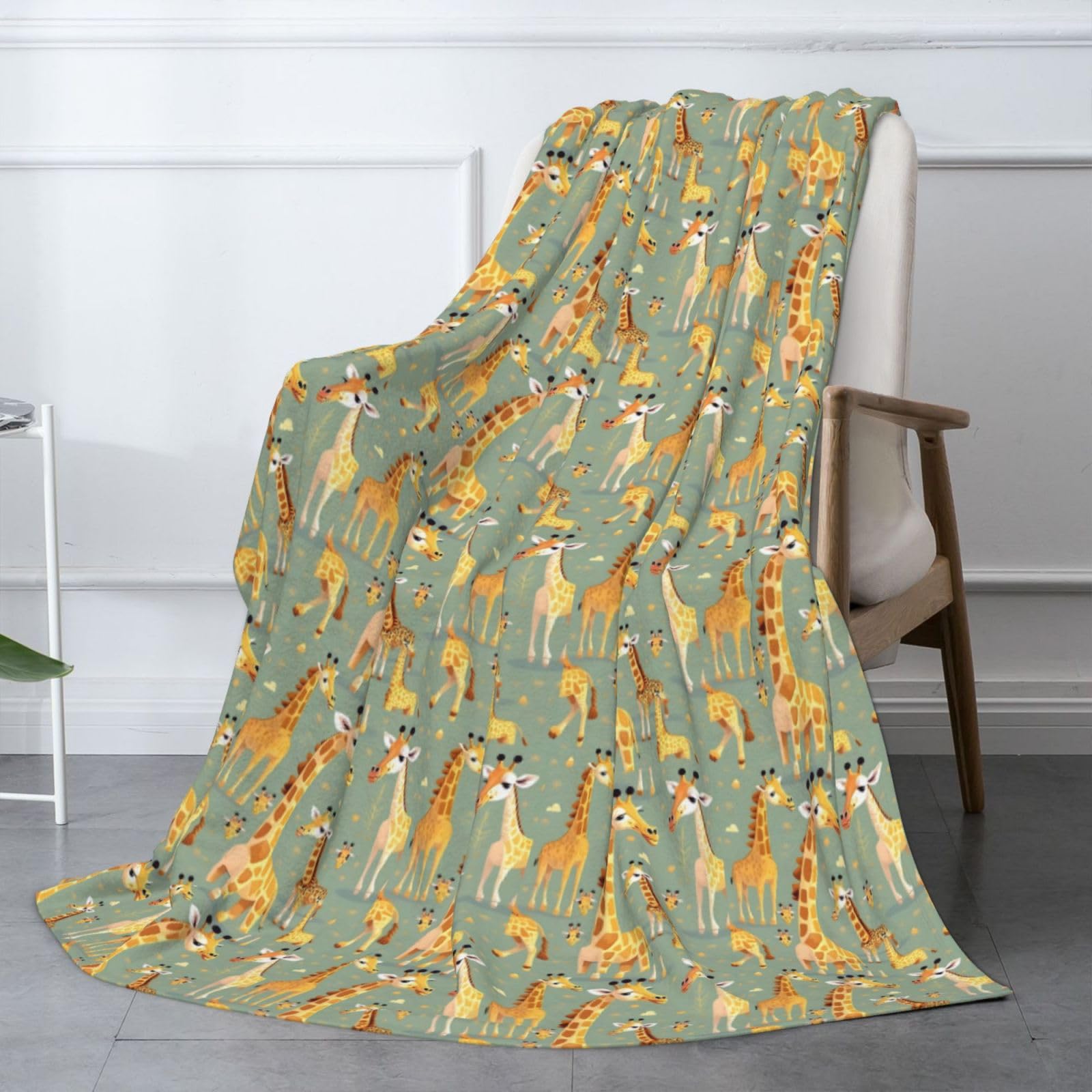 Couverture en flanelle avec imprimé girafes sauvages - 177,8 x 203,2 cm - Confortable et chaude - Pour l'hiver - Pour camping ou voyage