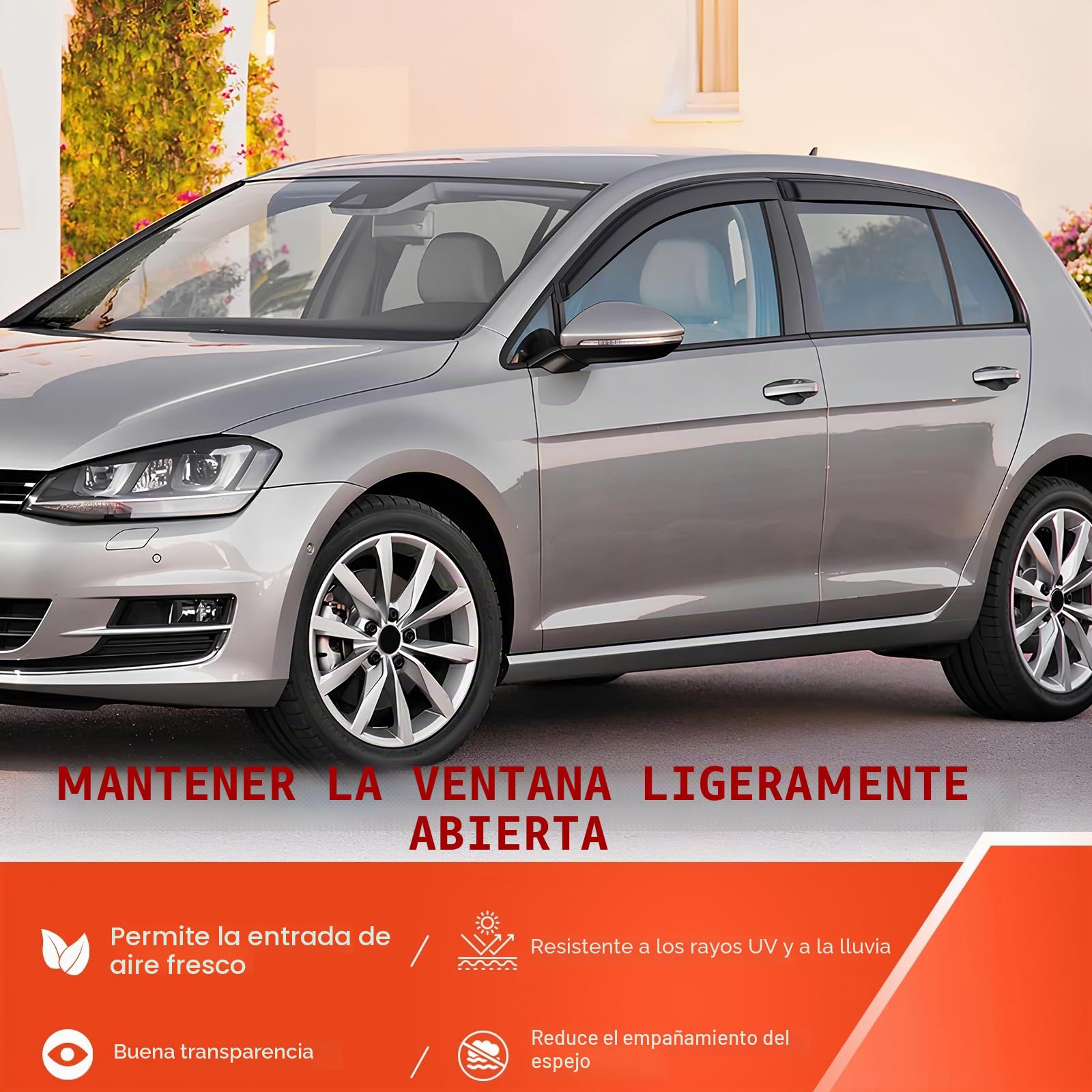 GEARMONSTER Deflectores de viento compatibles con VW Golf 7 / VII 2014-2020, autoadhesivos, protector de lluvia para ventanas de coche, tape-on, 4 piezas, negro
