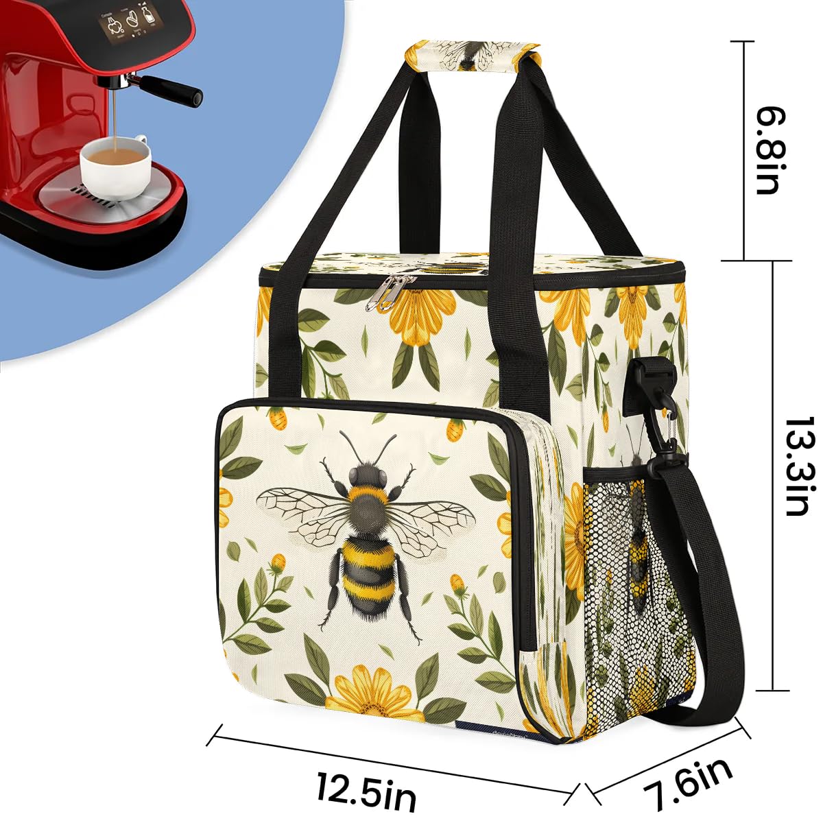 Gublec Bee Coffee Maker Carrying Bag Compatible with K-Mini or K-Mini Plus Portable Single Cup Coffee Maker Case with Pockets for K Cup Pods