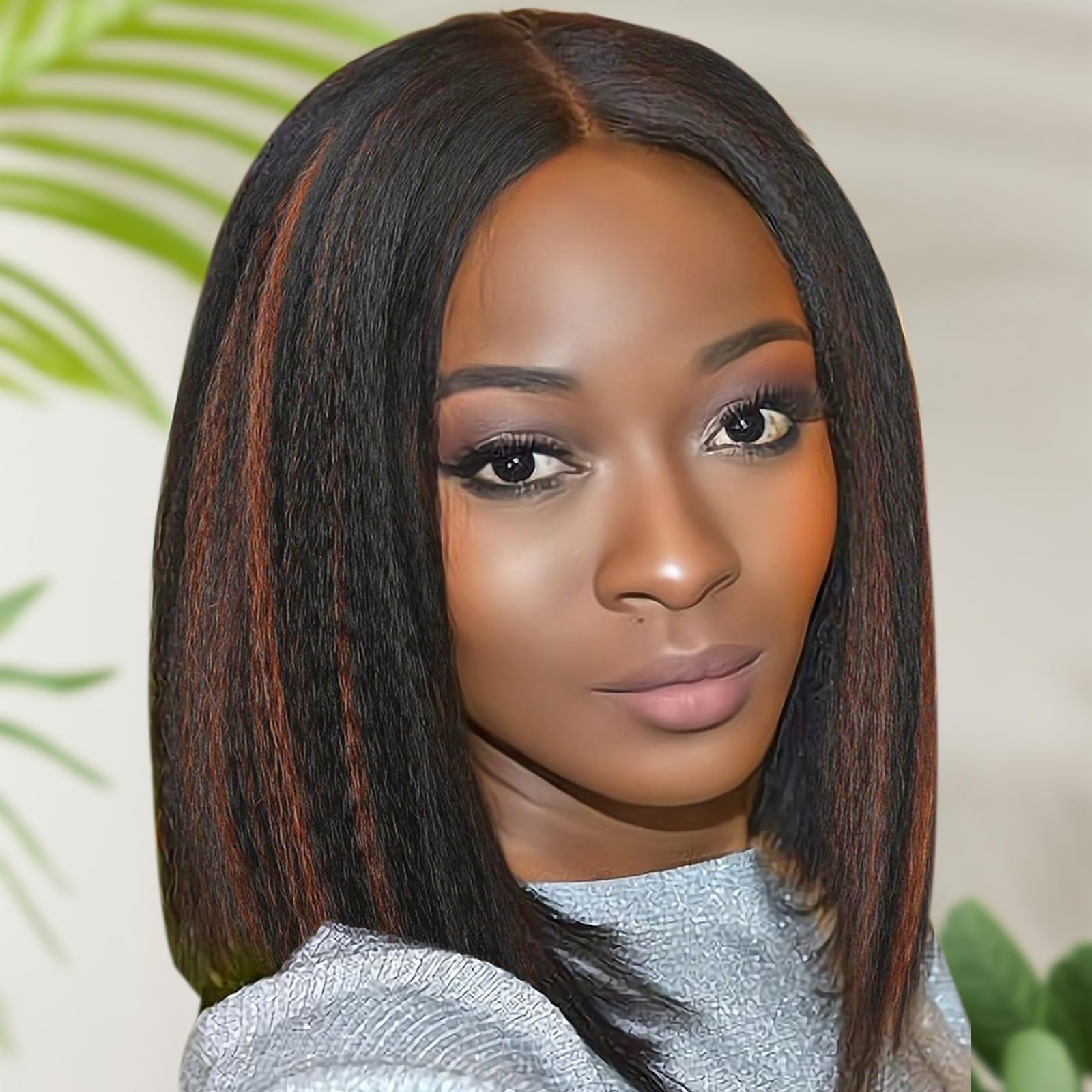 Vlliyava 12 Inch 1B/30 Yaki Kinky Straight Clip in Hair Extensions - 7 PCs 95g Seamless Synthetic Hair for Black Women