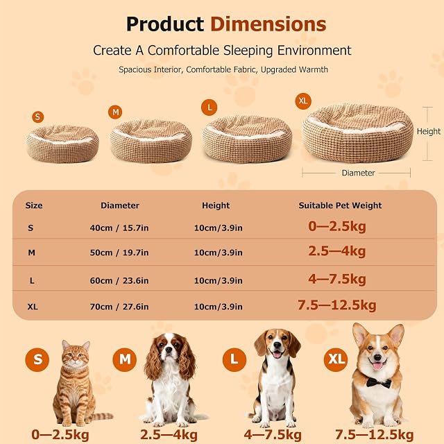 Foto 3 de 8 de PETCUTE Cama para Perros Pequeños,Cama para Mascotas,Cama Perro Redondo Cama Gato Esponjoso y Lavable,Super…