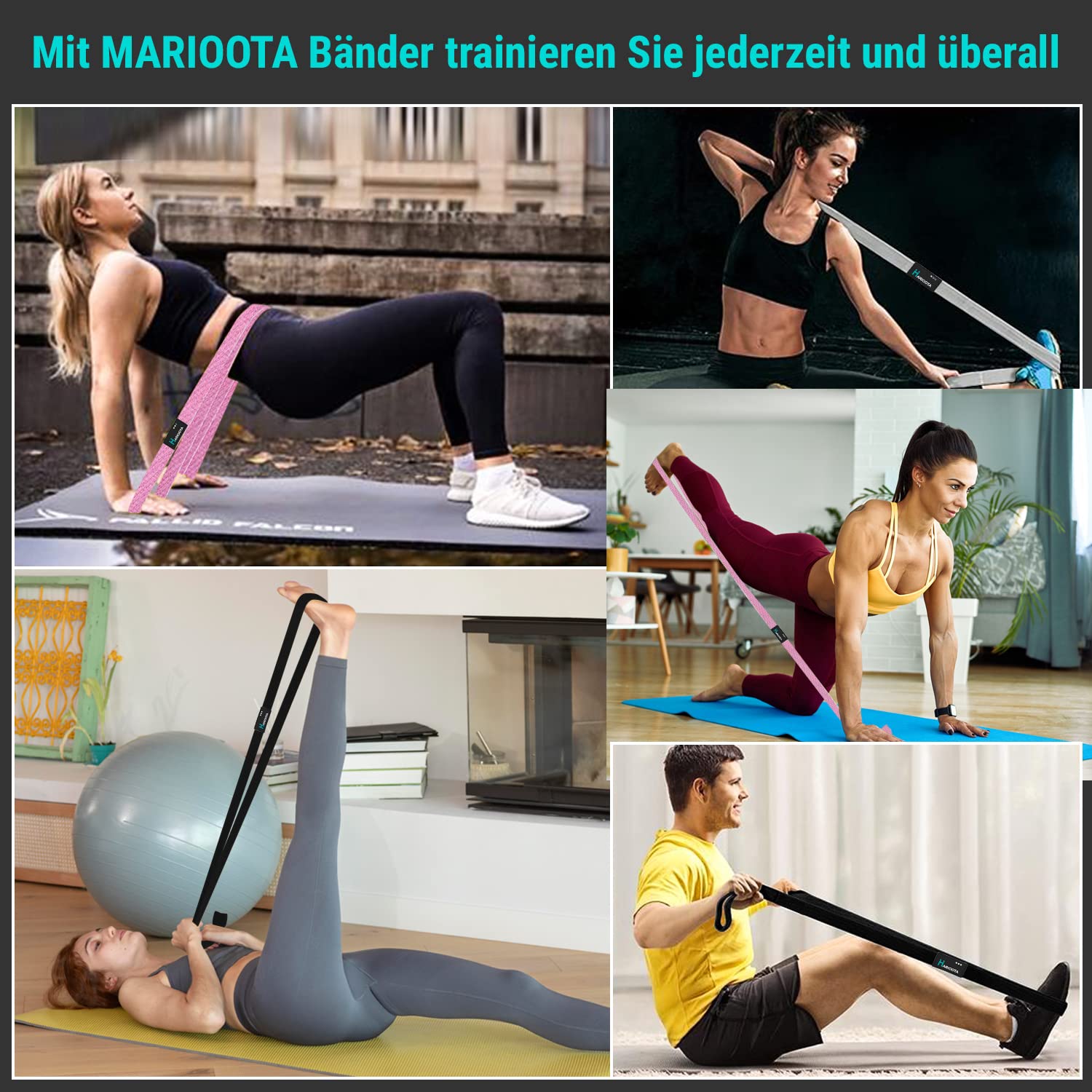 Set De 3 Bandas De Resistencia De Tela Larga - Niveles 15-25LB, 25-35LB, 35-45LB - Incluye Anclaje Para Puerta Y Bolsa