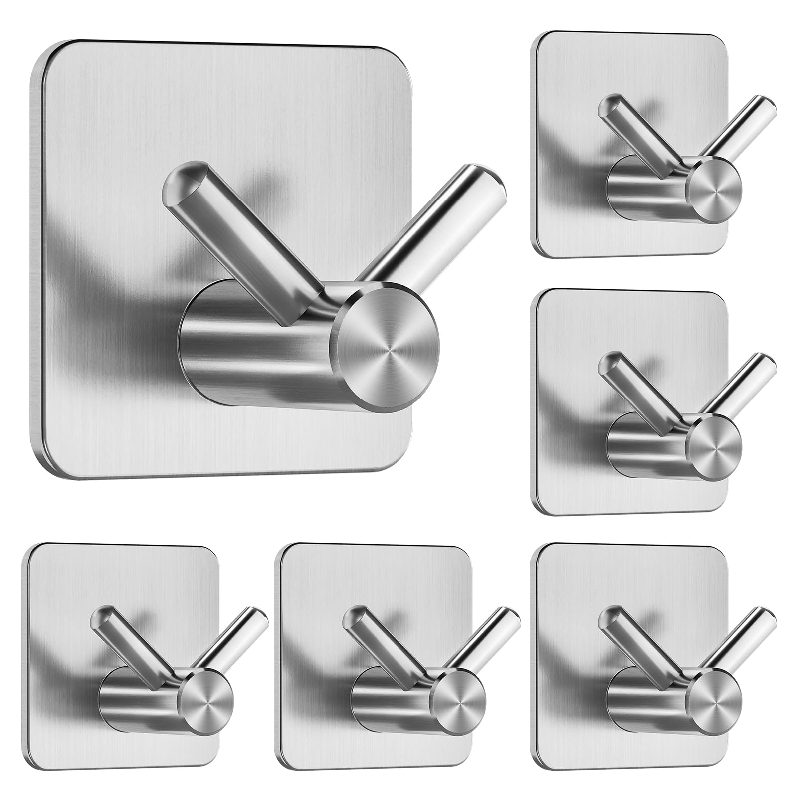 Dripex Sliver Self Adhesive Hooks - Set Of 6, Stainless Steel - Strong Sticky Hooks For Hanging Towels, Bathroom Towel Hooks, Tea Towel Hooks, Stick On Hooks