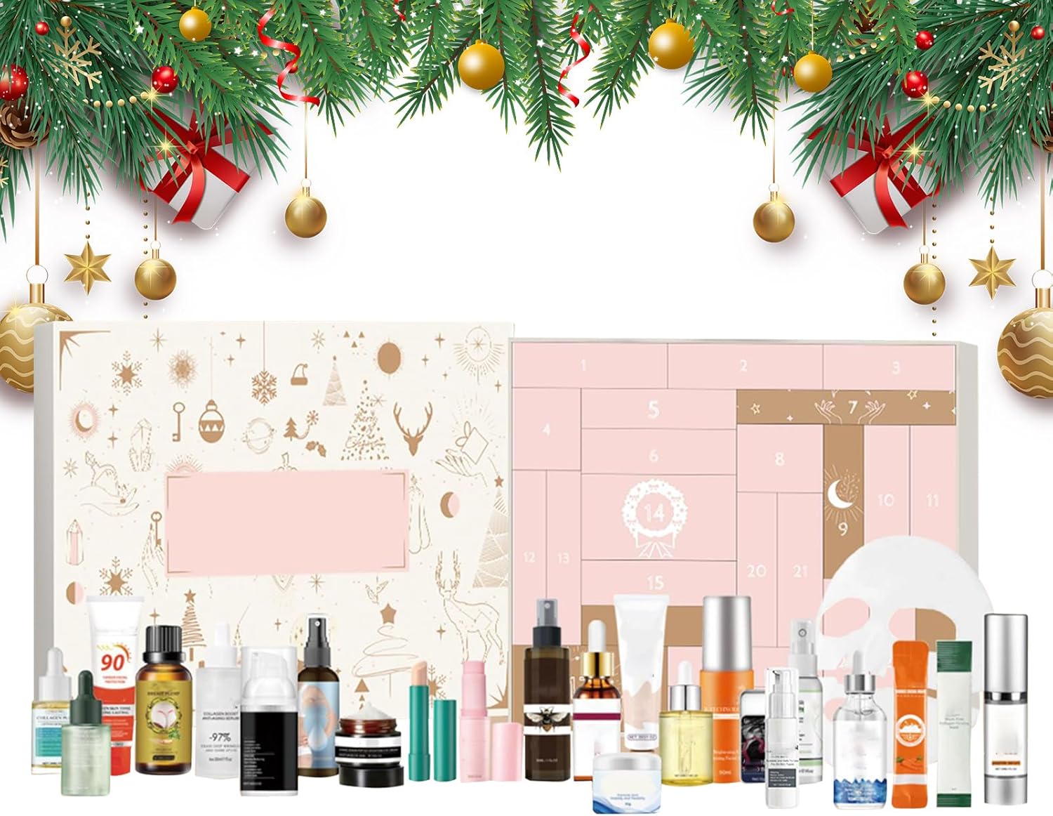 Makeup Advent Calendar | Beauty Calendar 24 Days To Count Down 2025,Holiday Wall & Desk Beauty Festive Ornament For Women And Girls And