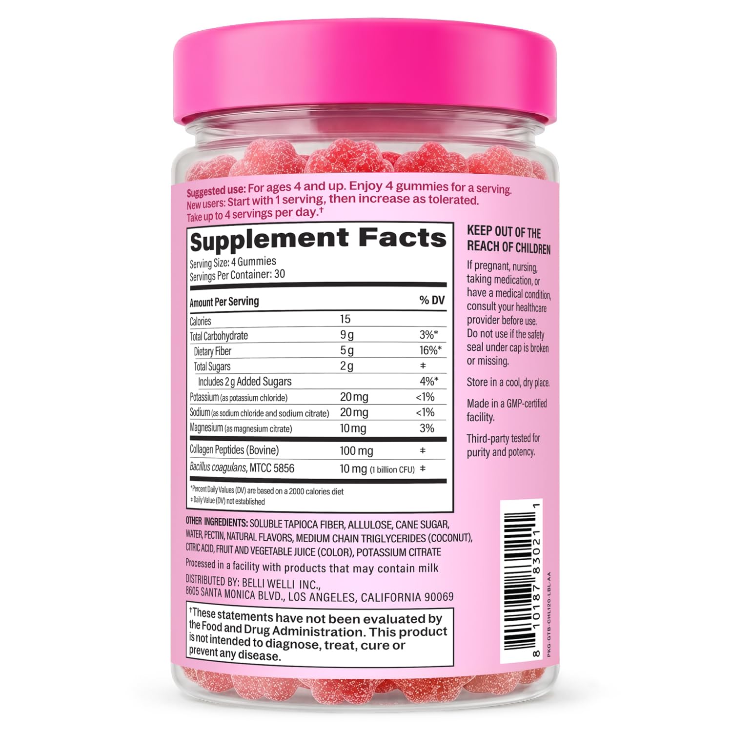Belli Welli Fiber Gummies for GLP-1 Support - Cherry Limeade - Tapioca Prebiotic Fiber Gummy - Digestive Health & Regularity for Women, Men, Kids - 120CT — Amazon image 7