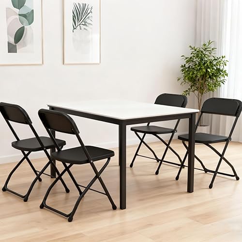 Miniatura 2 de SHGJ&SOFT Juego de 4 sillas plegables, asiento y respaldo de plástico, silla con marco de metal negro, adecuada para interiores y exteriores, 2-Negro