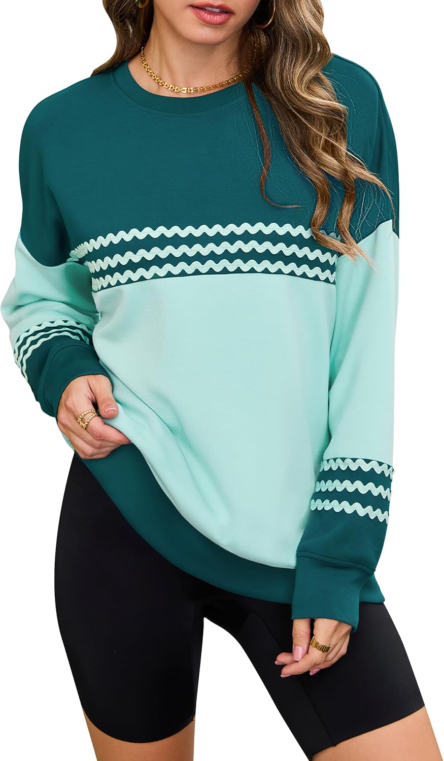 BMJL Womens Oversized Sweatshirt Long Sleeve Crewneck Shirts Pullover Color Block Hoodies Fall Fashion Outfits 2024