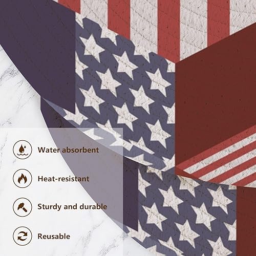 Miniatura 3 de 3 Pcs High Heat Trivet USA Flag Seamless for Hot Pots and Pans 15in Cotton Thread Weave Pot Holder Set Holder for Bowl Hot Water Pad