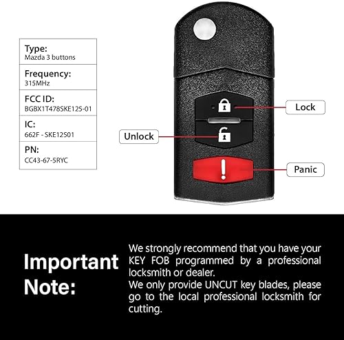 Miniatura 3 de Control remoto de entrada sin llave BGBX1T478SKE125-01 315MHz 3 botones de repuesto para Mazda 5 2 3 velocidades CX-7 CX-9 2006-2015