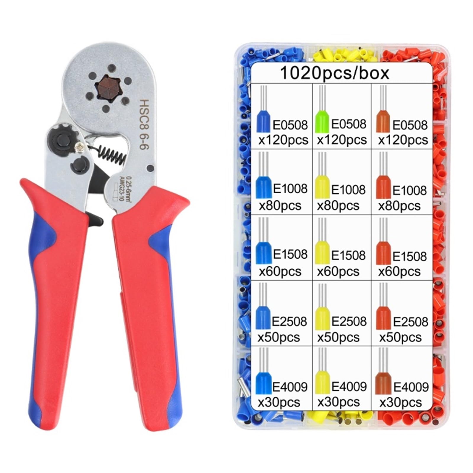 CWCQGH Ferrule Pin Terminal Connectors Square/Hexagon Crimping Pliers HSC8 Mini Adjustable Ratchet Electricians Household Tools Precise,Labor-Saving,Hsc8 6-6 1020h