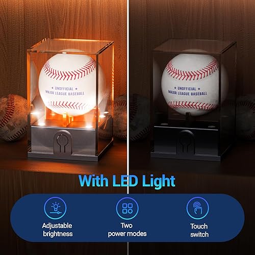 Miniatura 2 de Estuche de exhibición de béisbol con luz, estuche de béisbol acrílico para exhibición, soporte de béisbol con protección UV, estuche transparente de