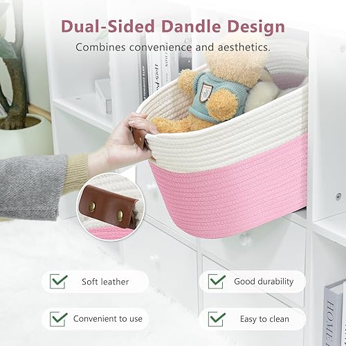 Miniatura 4 de Canastas de almacenamiento de cuerda de algodón, 15 x 10 x 9 pulgadas, contenedores de almacenamiento plegables, canastas tejidas decorativas para