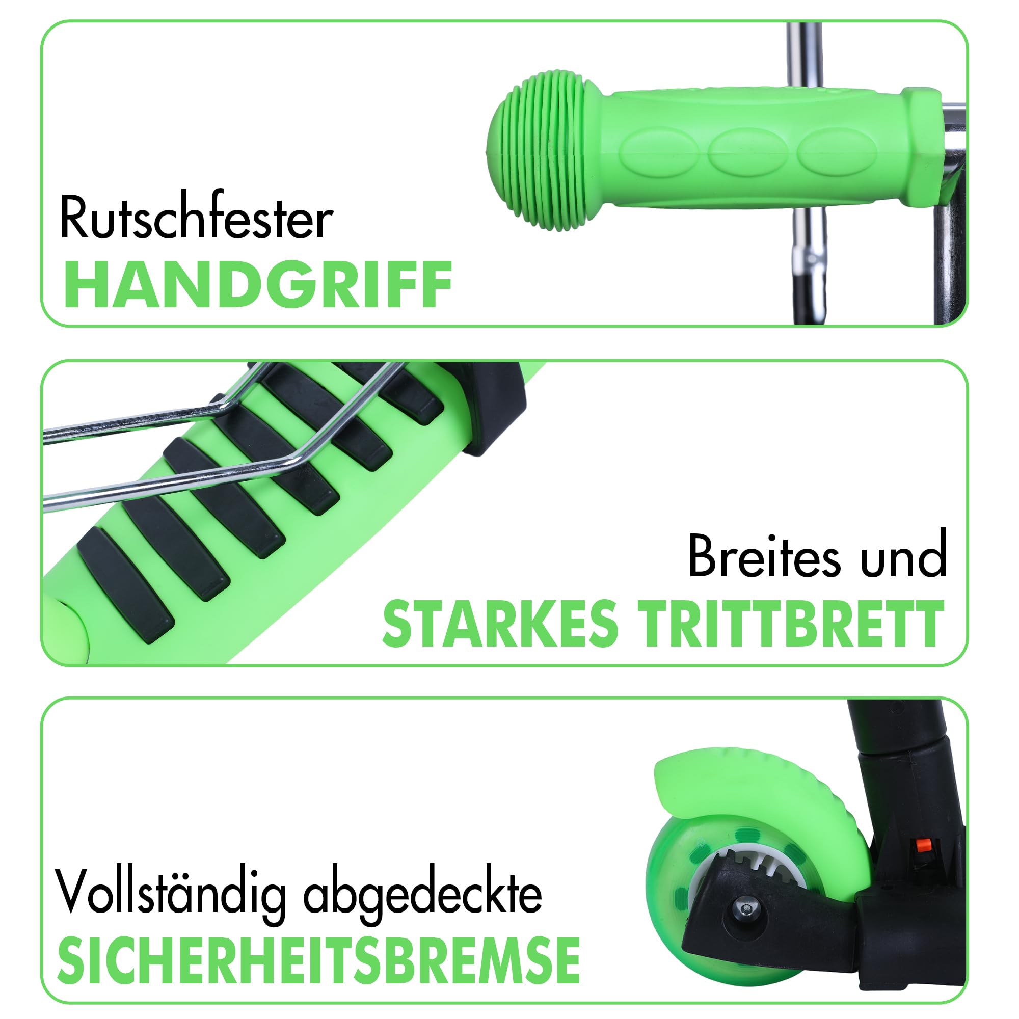 Habib 5-in-1 Kinderroller mit Rückenlehne für Jungen und Mädchen - Abnehmbarer Sitz, LED-Räder, Höheverstellbarer Lenker, Tretroller - Kinder Roller Outdoor Spiel, für 2-8 Jahre Kinder
