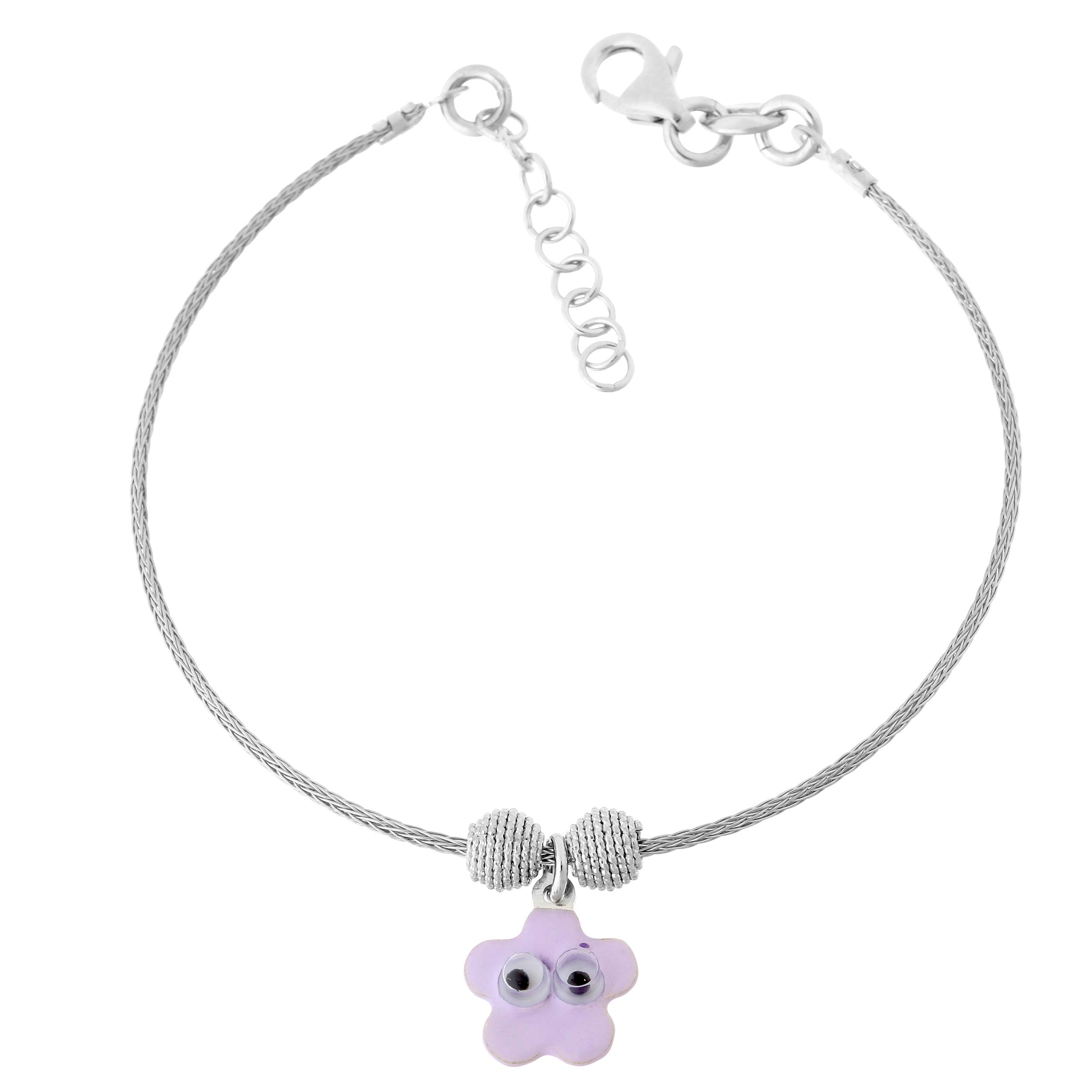 Orphelia 925 Silver Kids - Set di bracciale + anello a forma di fiore con angelo viola