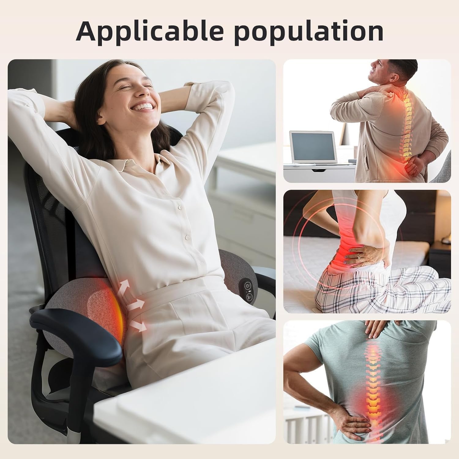 Smooth Triple Fusion Back Massager - Electric Lumbar Support Pillow with Heat,Vibration Massager & Electric Stretch,3-in-1 Spine Massager for Sciatica Pain Relief Deep Tissue Relaxation