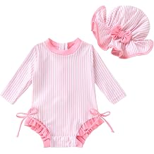 Infant Baby Girl Swimsuit Long Sleeve One-Piece Swimwear Zipper Ruffled Bathing Suit