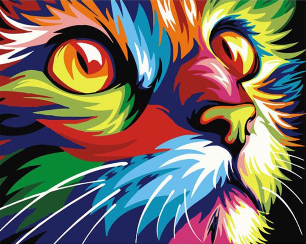 ABEUTY DIY Paint by Numbers for Adults Beginner - Colorful Cat Face White Beard 16x20 inches Number Painting Anti Stress Toys (Wooden Framed) — image 1