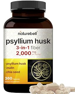 NatureBell Psyllium Husk Capsules 2,000mg Per Serving, 360 Count, with Inulin & Chia Seed – Soluble Fiber for Digestion – Plant Based Herbal Fiber Supplement, Non-GMO, Gluten Free - Amazon product rated Grade A