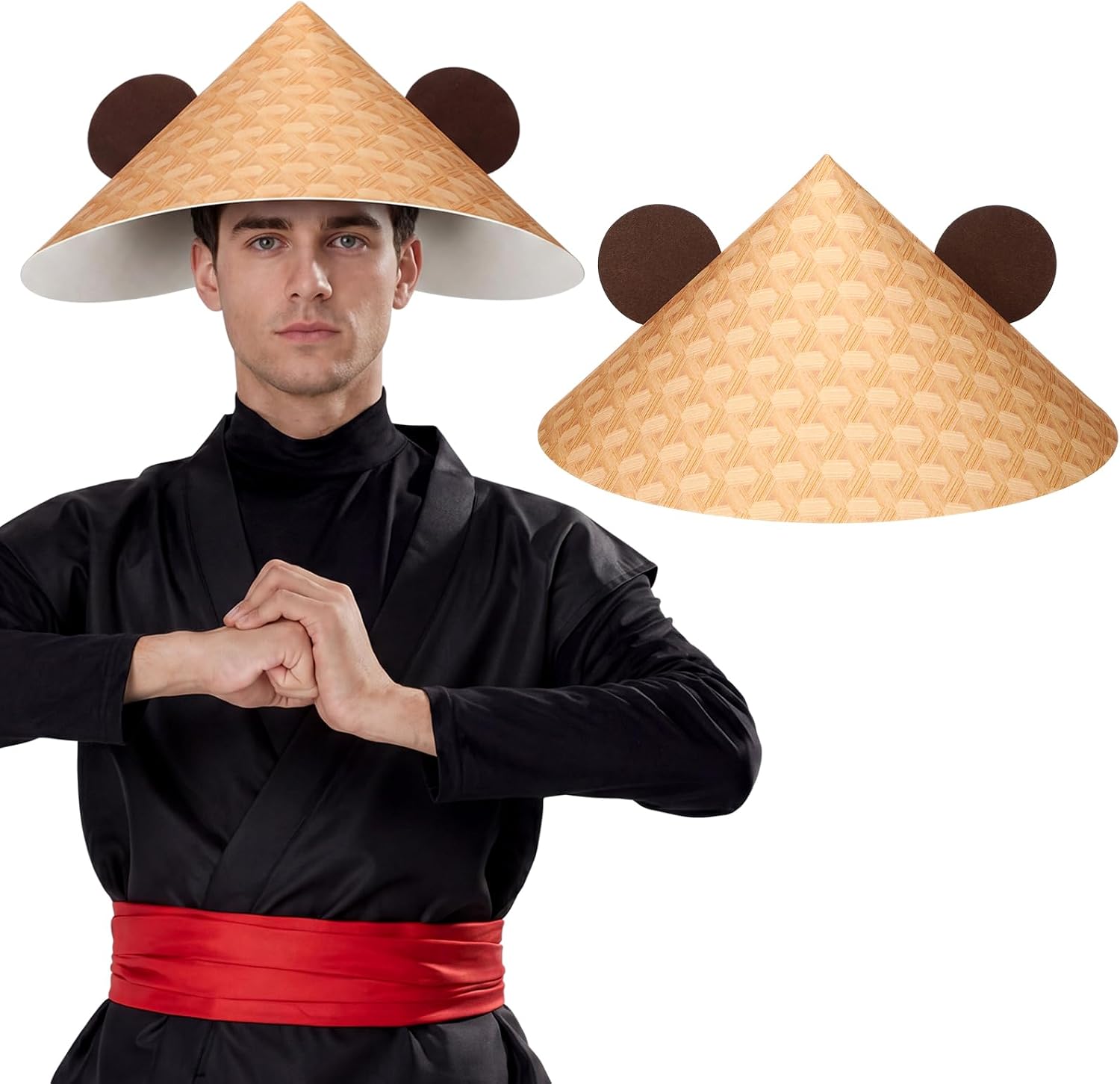 Panda Theme Hat for Adults, Samurai Chinese Hat, Adjustable Cosplay Straw Cap, Halloween Costume Accessory, Anime Themed Party Dress up, Role Play Headwear