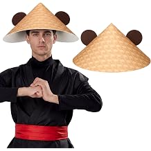Panda Straw Hat, Adjustable Samurai Cosplay Costume for Adults | Anime Costume Accessory with Panda Ears, Bamboo Woven for Role Play Events, Halloween Parties, Adjustable Chin Strap