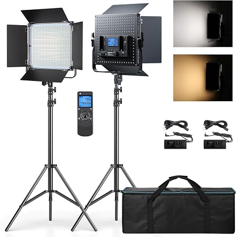 D80 Photography Lighting - 2 Pack LED Video Light with Remote, 45W Bi-Color Pane