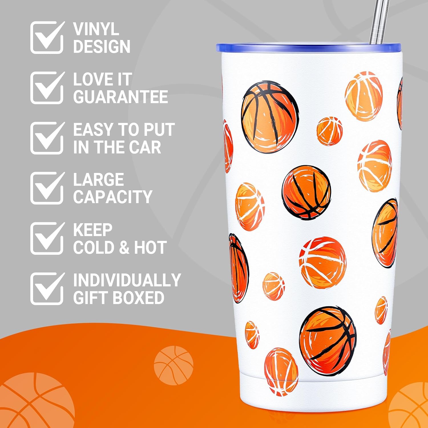 Basketball Gifts for Girls 20 oz Insulated Tumbler with Lid Makeup Bag Socks for Women Basketball Accessories Stuff Sport Gift Ideas for Christmas Birthday Party Favors - Image 3
