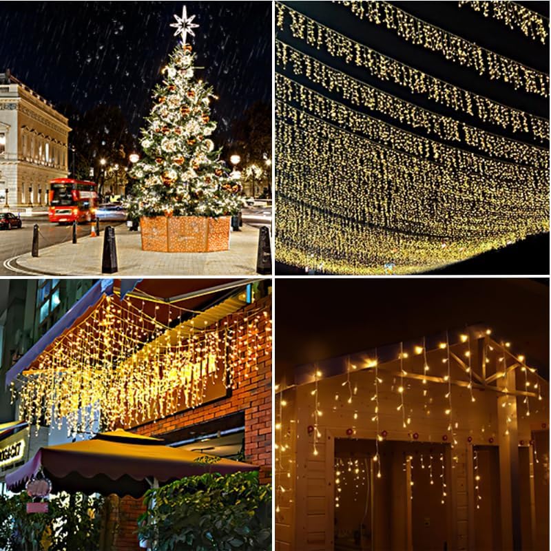 Miniatura 5 de LANFU 1216 luces LED, 98 pies, 228 gotas de luces de carámbano, luces de Navidad para decoración de interiores y exteriores, tira de luces