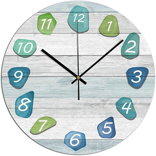 ArogGeld Reloj de pared de playa de cristal de mar, 15 x 15 pulgadas, rústico, silencioso, personalizable