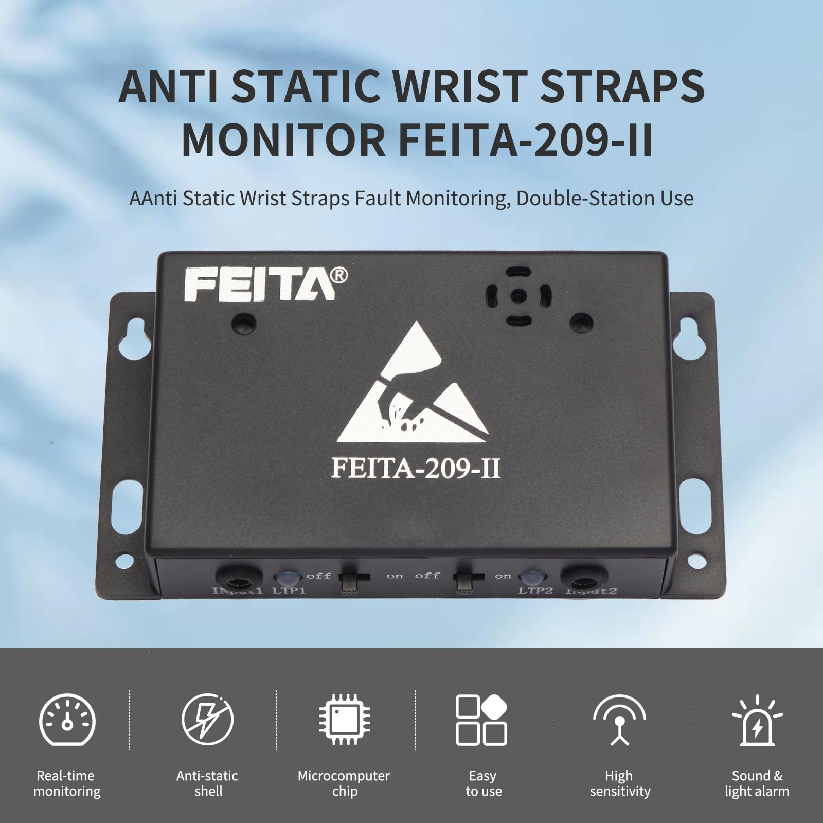 FEITA 209-II - Correa de muñeca antiestática para monitor en línea, doble ESD, probador de correa de muñeca en línea, monitoreo antiestático, alarma, puesta a tierra, instrumento de estado de trabajo