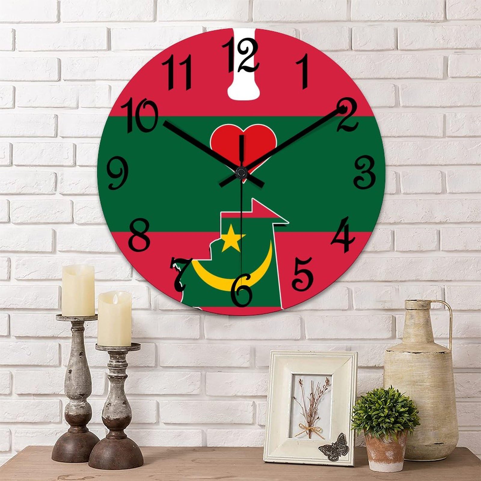 Horloge murale de la Mauritanie pour salon et bureau : décoration de ferme ronde en bois suspendre