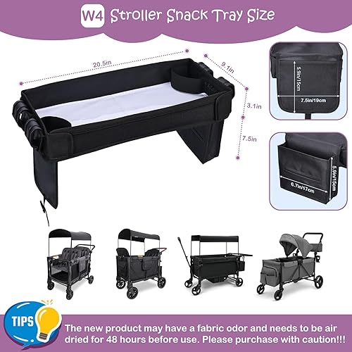 Miniatura 4 de Babenest Bandeja de aperitivos para cochecito Wonderfold Wagon W4, bandeja plegable gruesa para aperitivos con soporte para tazas, bolsa de malla de