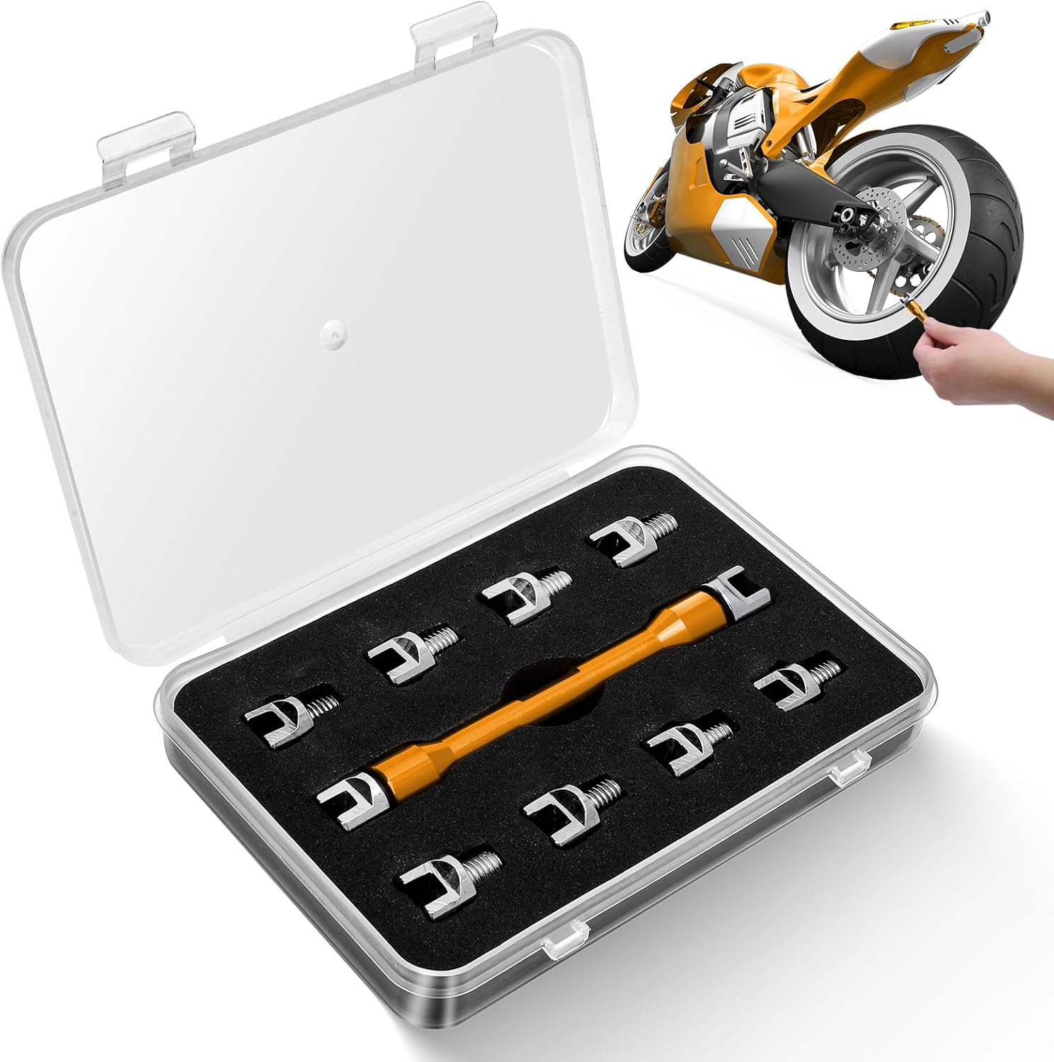 Motorcycle Spoke Wrench,CNC Spanner Set,Spoke Wrench Kit, Motorcycle Wheel Spoke Wrench 5.0-6.8mm with Storage Box for Most Motorbike (red)