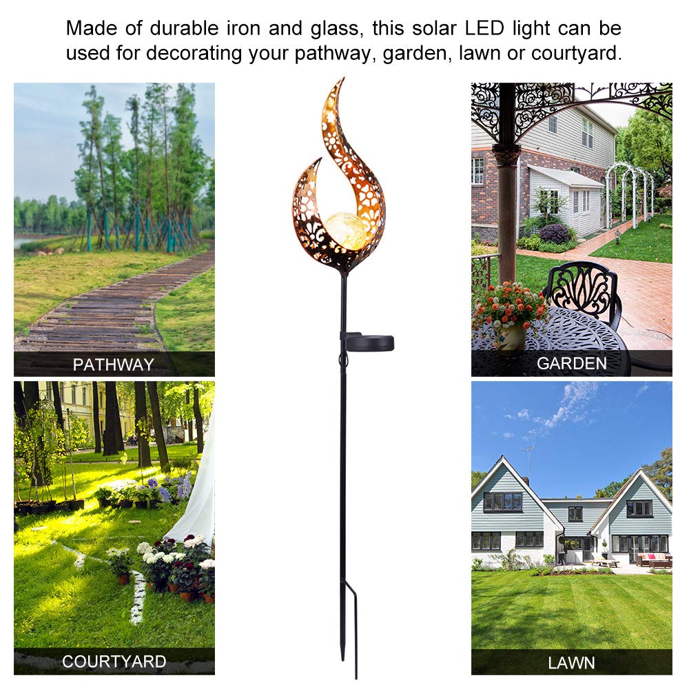 ALLOMN Solar Rasen Lampe, Draussen Solar Licht Garten Dekoration Lampe IP65 Wasserdicht Pfad Rasen Hof Garten Lampen Glas Flammenform Design (Hohle Flamme, 2 PCS)