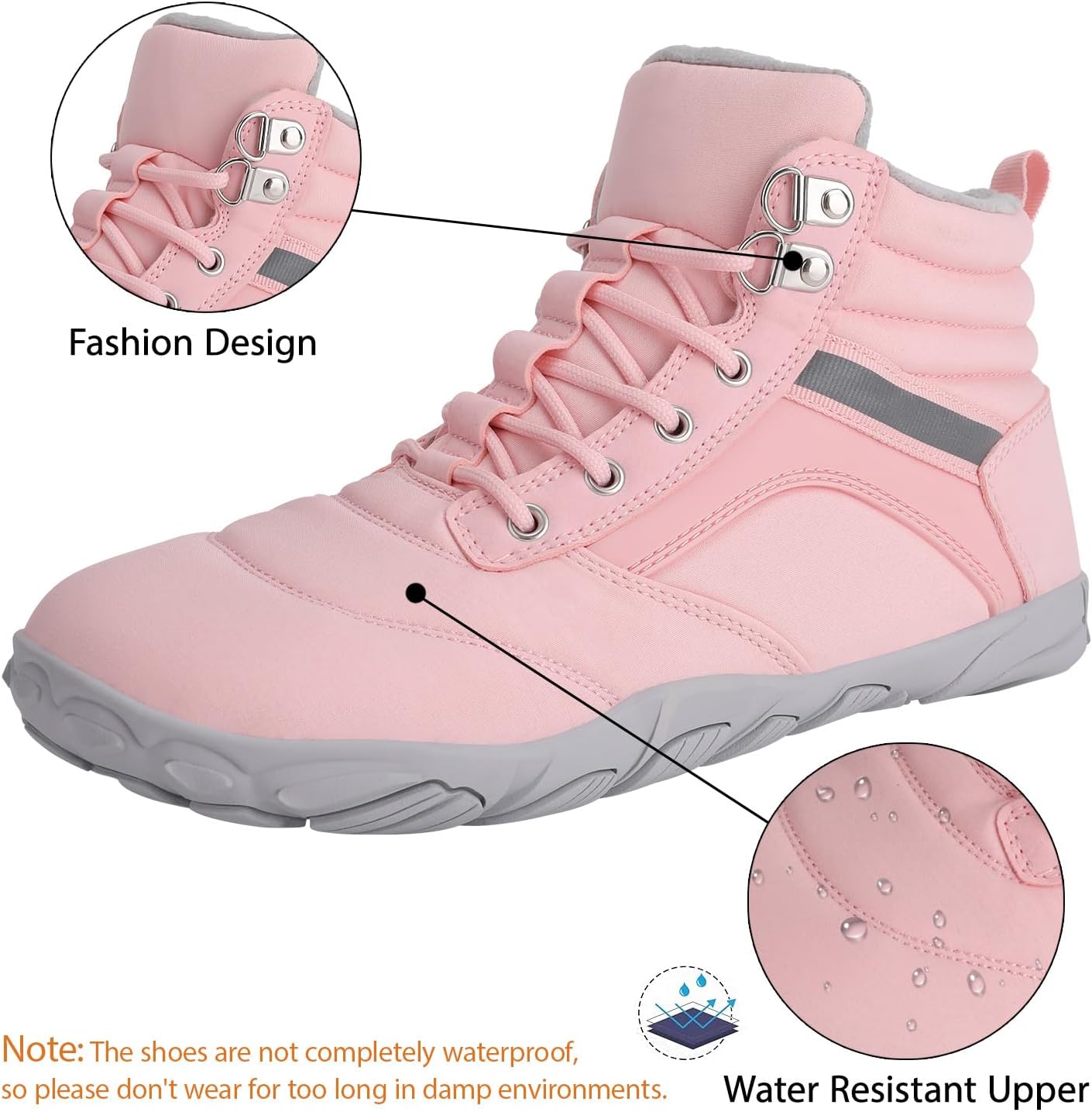 Womens Mens Winter Barefoot Boots Warm Minimalist Wide Toe Box Snow Boots Zero Drop Sole Outdoor Water Resistant Ankle Booties - Image 5