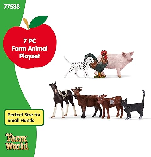 Miniatura 5 de Schleich Farm World - 7 piezas de animales de granja con juguetes de perro, gato, cerdo, cabra, gallo, caballo bebé y vaca, figuras realistas de