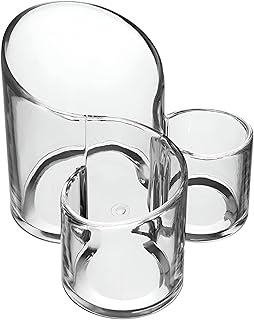 حامل فرش، منظم مكياج أكريليك أنيق بثلاثة أقسام لتسهيل الوصول والتخزين