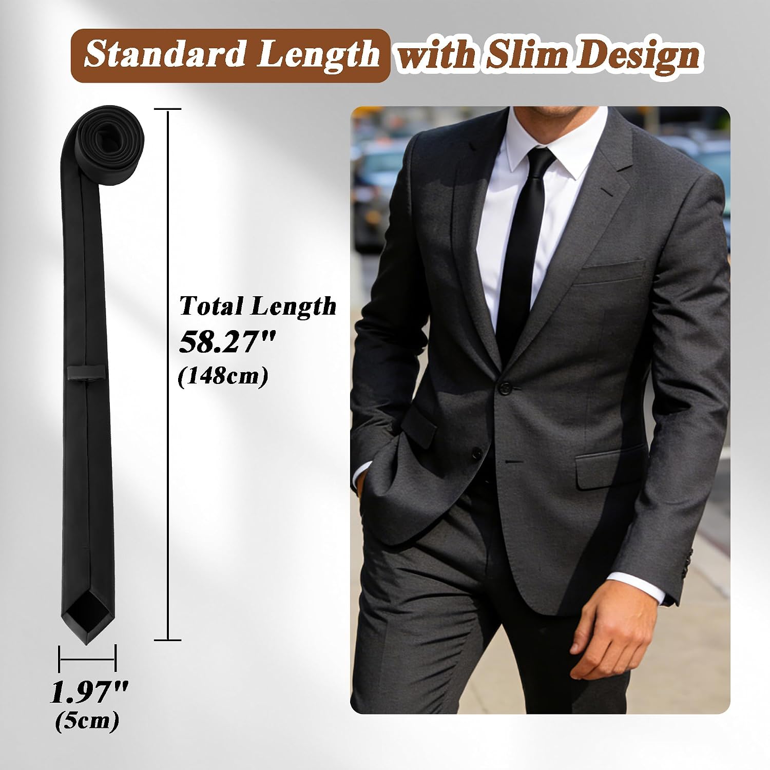 Landisun Black Tie Men Women Solid Skinny Ties Slim Ties Satin Tie