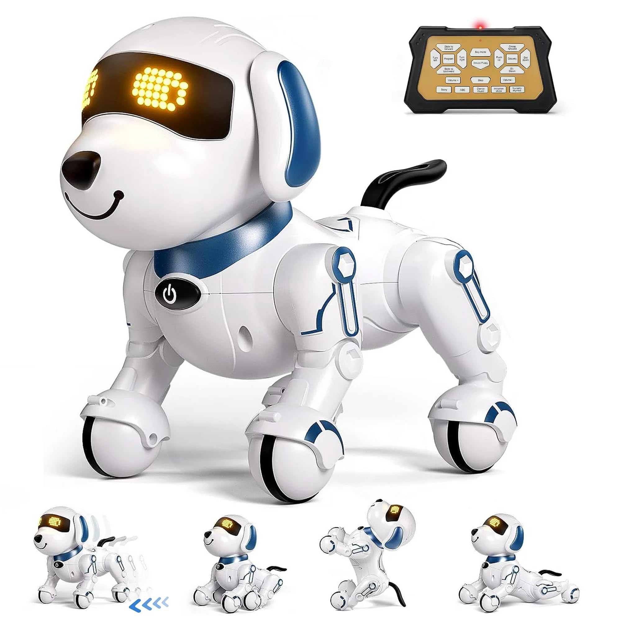 KING FORU Remote Control Robot Dog Toy, Interactive RC Dog Robot for Kids, Programmable Smart & Dancing Toy, Imitates Animals with Sound & LED Eyes, Fun Mini Pet Robot for Children