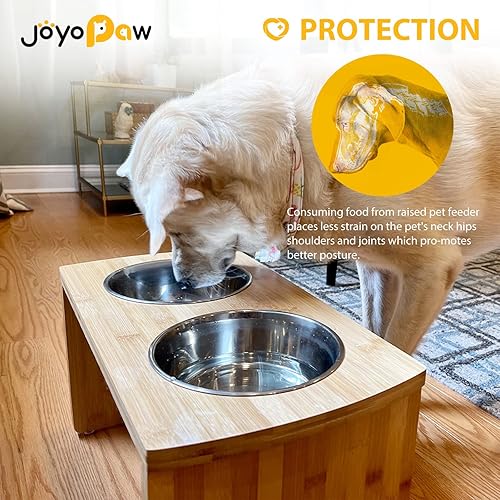 Miniatura 4 de Cuencos elevados para perros, cuenco elevado de bambú para perros grandes y perros medianos, con 2 cuencos de acero inoxidable (cuenco de 10