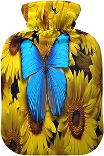 Wajiw Hot Water Bottle with Cover 1L Warm Water Bottle for Hot and Cold Compress Hot and Cold Therapies,Hand Feet Warmer,Sunflower