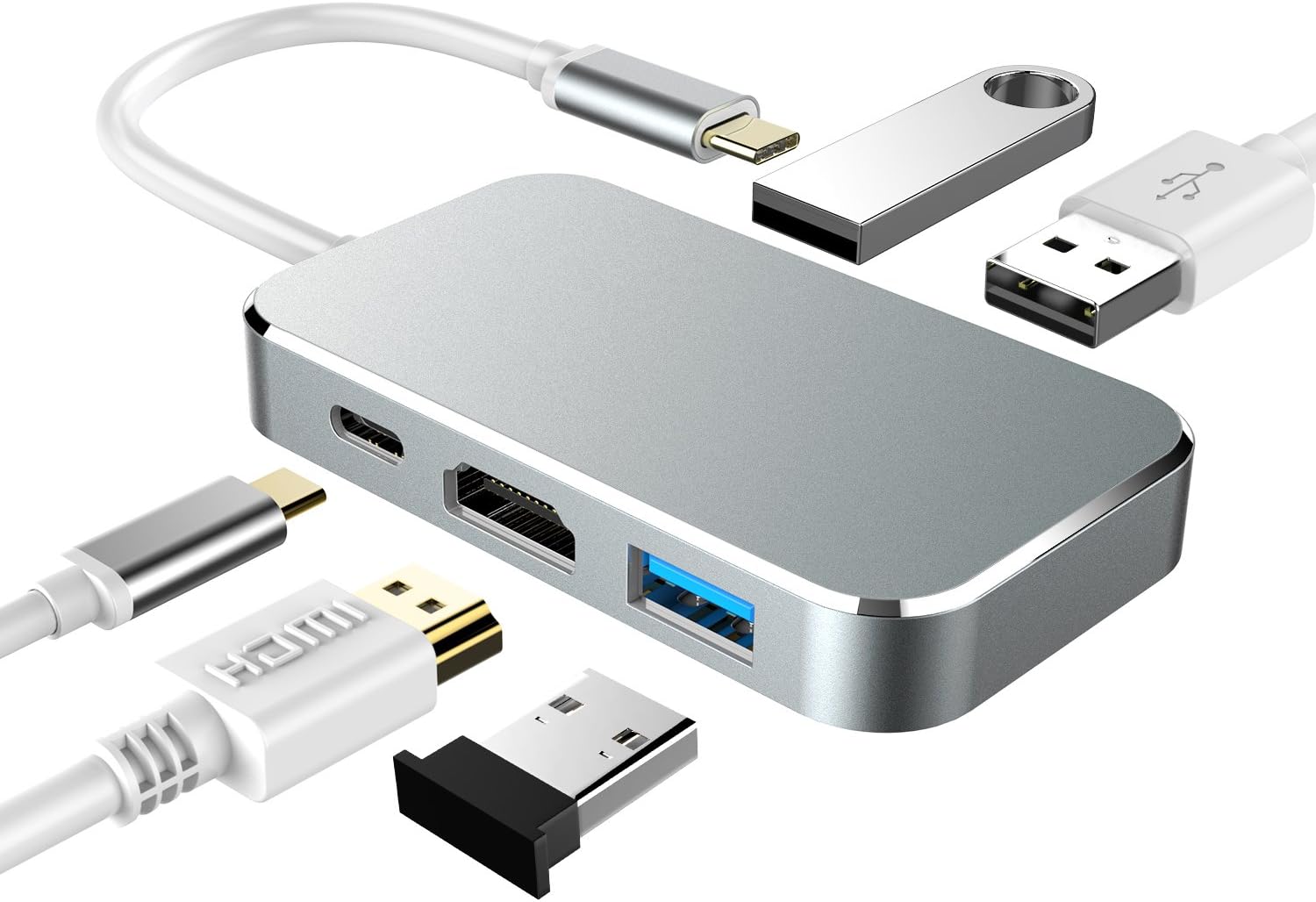 USB 3.1 Type C Hub HDMI Thunderbolt Adapter, LoHi 5-in-1 HDMI 4K 30 Hz Thunderbolt 3 USB 3.1 PD Quick Charging Port 100W 3.0 Ports for MacBook Pro 2018 2017 2016 13" 15"