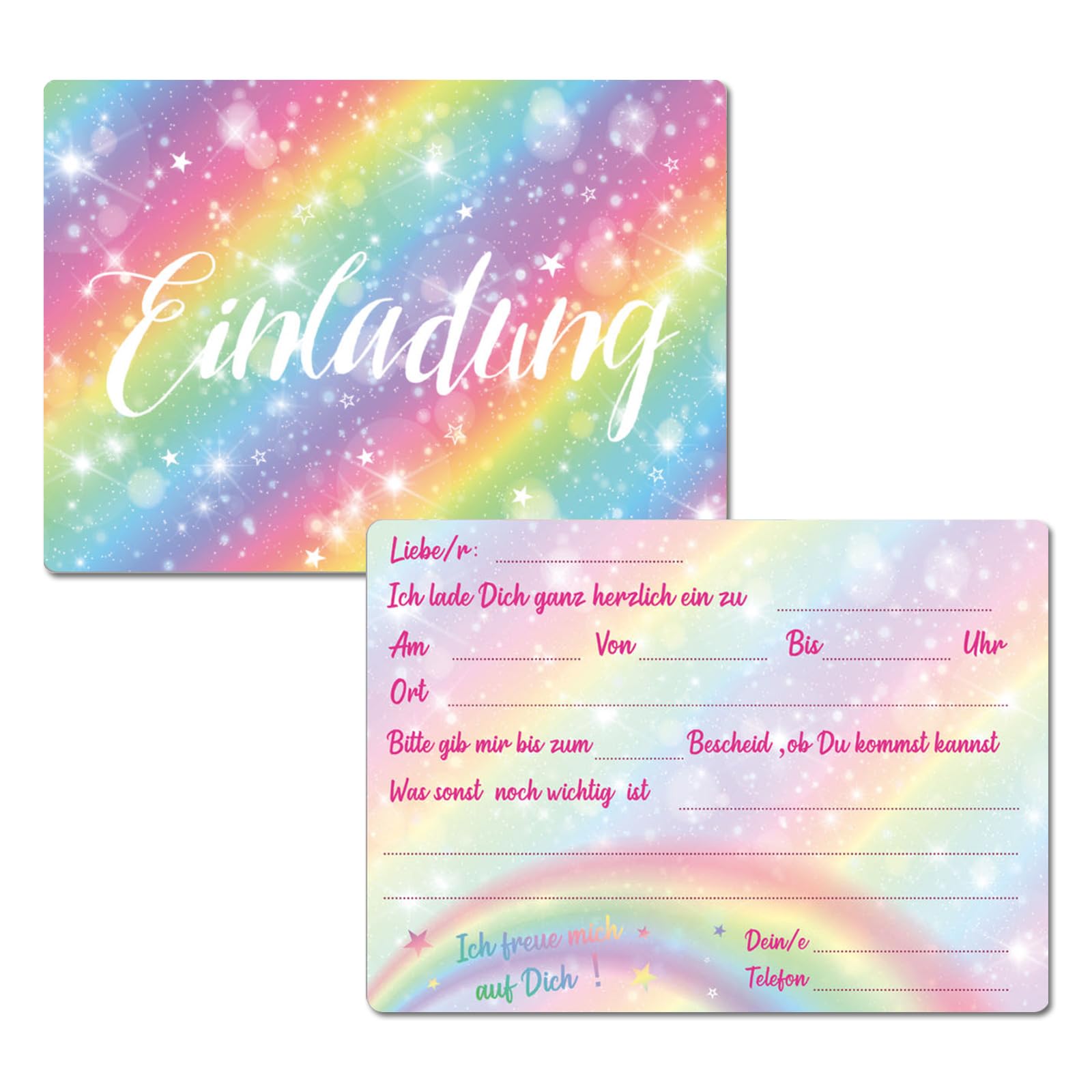 IHCEMIH Einladungskarten Kindergeburtstag Mädchen 12 x Regenbogen Geburtstag Party Einladung Junge Kinder Partyeinladungen Geburtstagseinladungen Einladungen Die Karten für Jungen