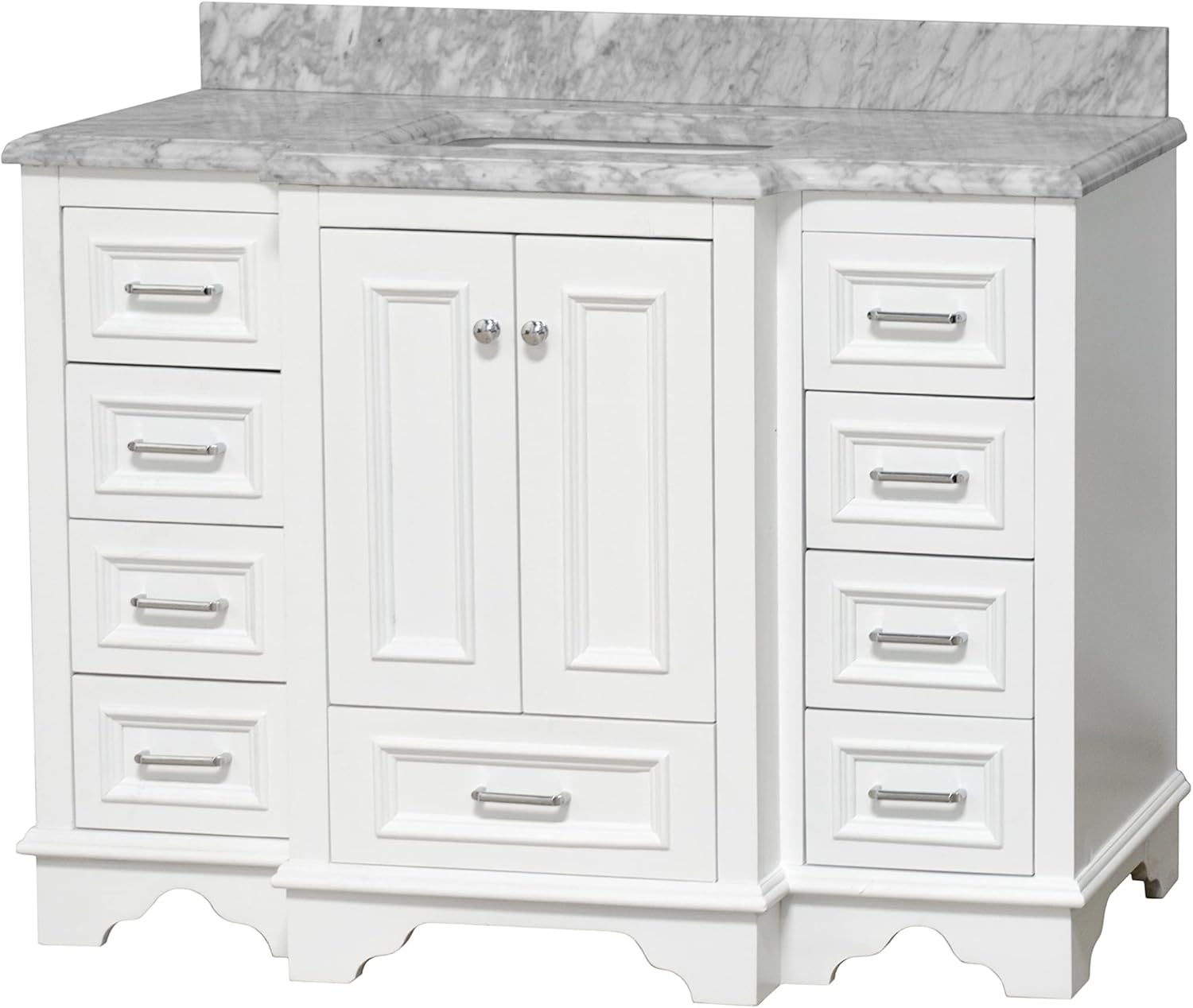 Nantucket 48-inch Bathroom Vanity (White/Carrara): Includes White Cabinet with Authentic Italian Carrara Marble Countertop and White Ceramic Sink