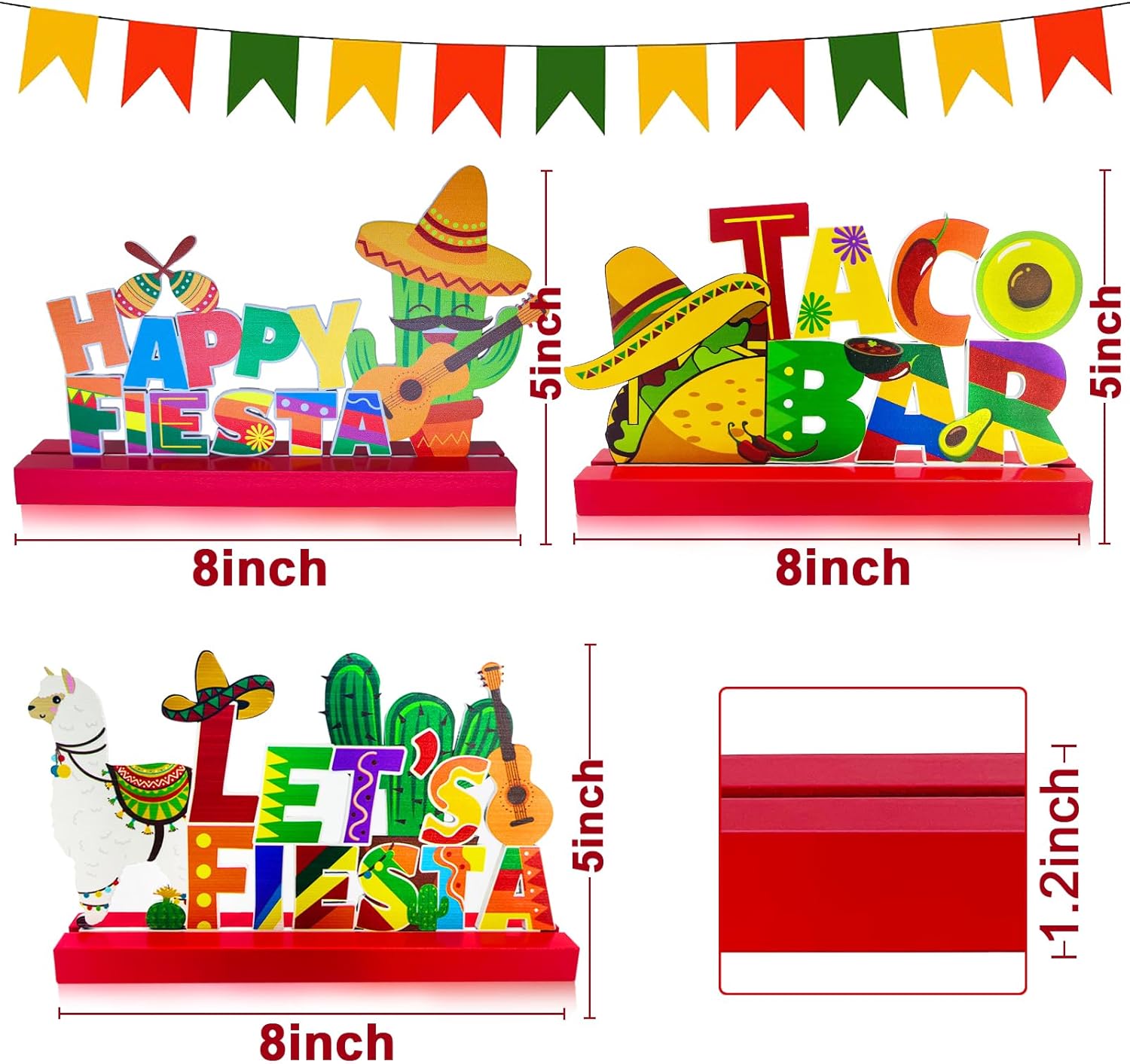TURNMEON 3 Pcs Cinco De Mayo Decorations Mexican Fiesta Wooden Table Centerpiece Sign Sombrero Llama Maracas for Cinco De Mayo Table Decor Mexican Party Decorations Fiesta Taco Bar Supplies 5 de Mayo