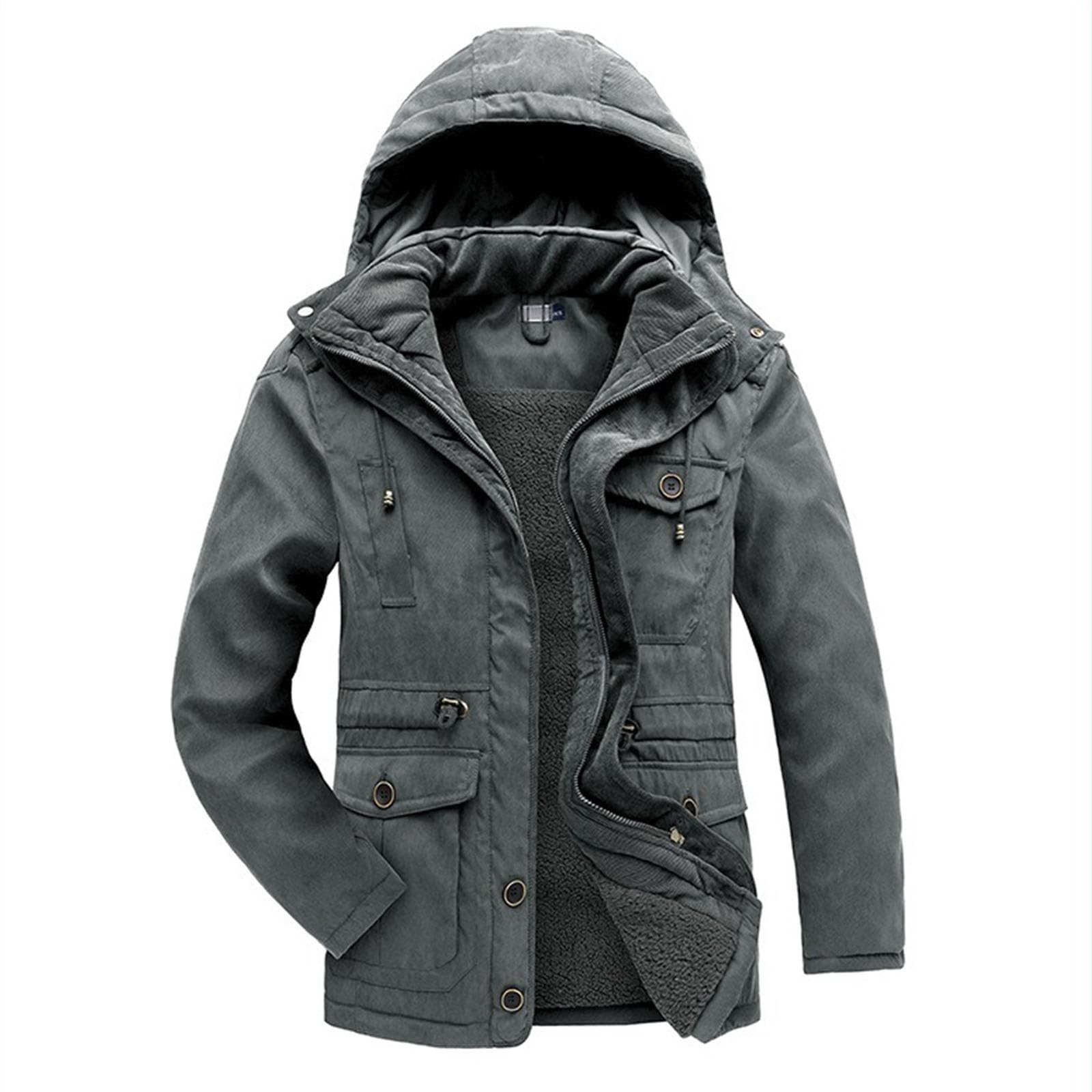 Chaqueta de invierno con capucha para hombre, forro polar, de algodón grueso, chaqueta militar con bolsillos tipo cargo, abrigos de trabajo