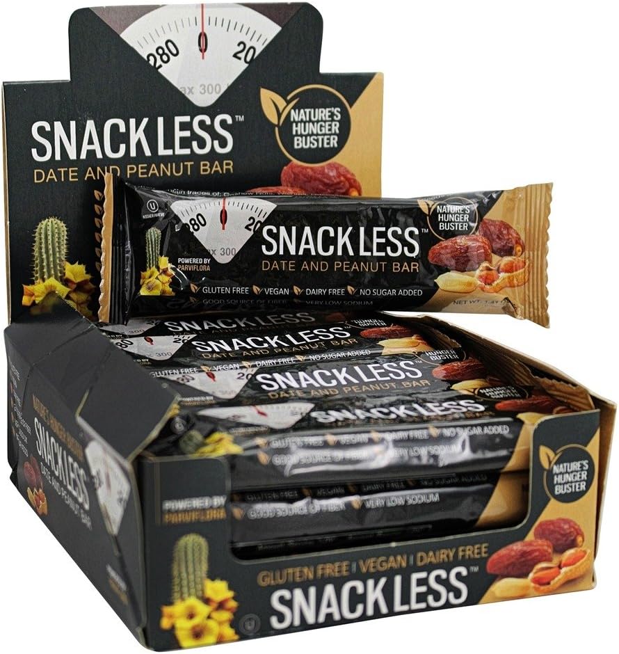 Snack Less - Gluten free, Vegan, Non-GMO Bar - 12 Pack (Date & Peanut)