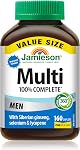 Jamieson 100% Complete Multivitamin for Men, with Siberian Ginseng, Lycopene and Selenium. Supports Eye Health, Energy, Immunity, and Everyday Health, Gluten-Free, One Per Day, 160 Caplets