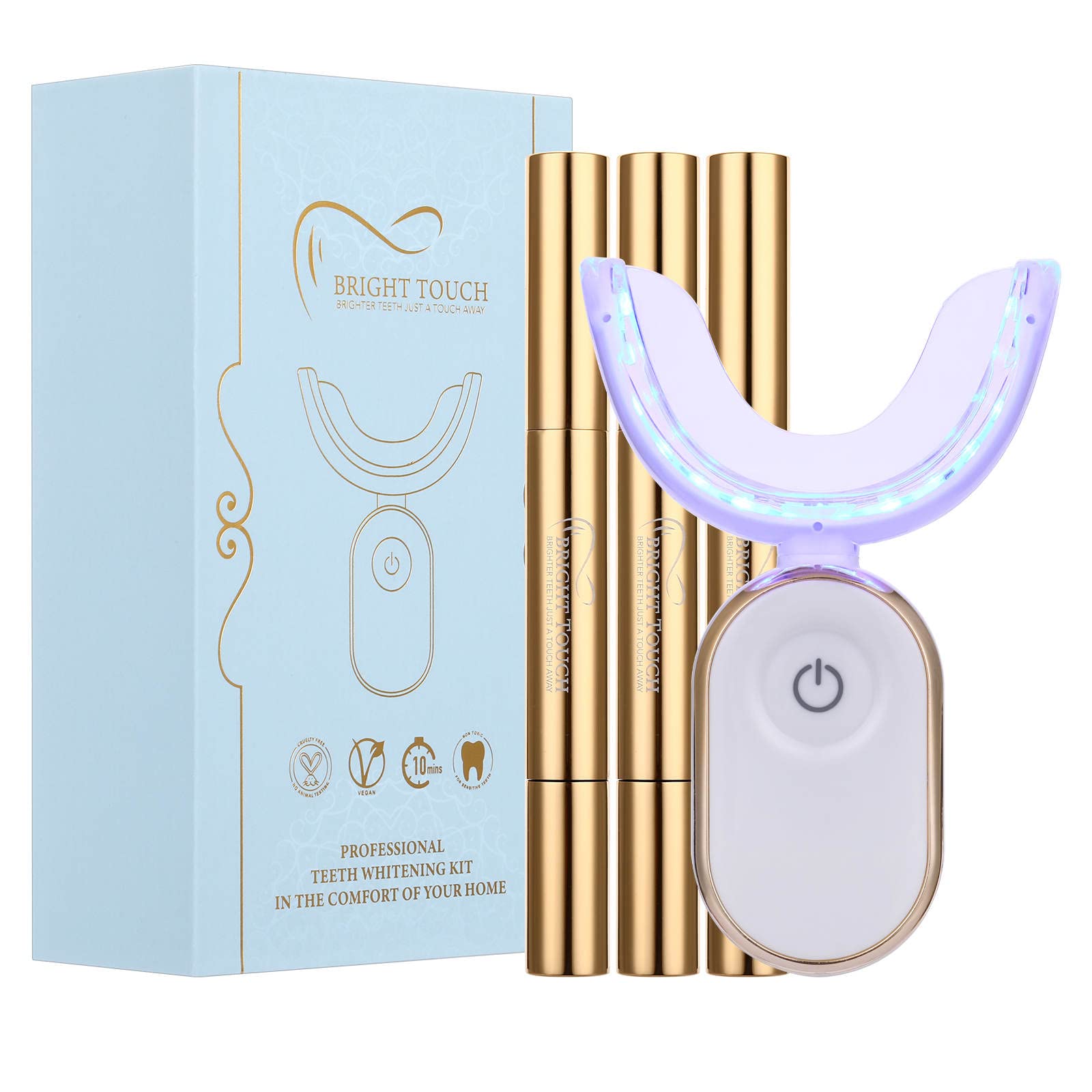 Bright Touch Teeth Whitening Kit with 28xLED Light,Wireless & Waterproof Tray Device,3xGel Pens 35%